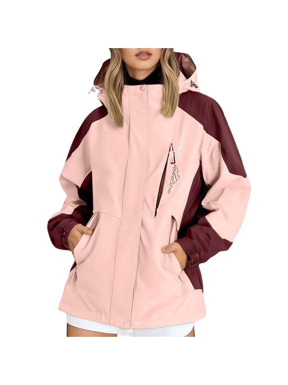 Women's Waterproof Jacket, Couple Warm Lightweight Softshell Rain Jacket, Insulated Hood Running Hiking Windbreaker Zip up Pocket