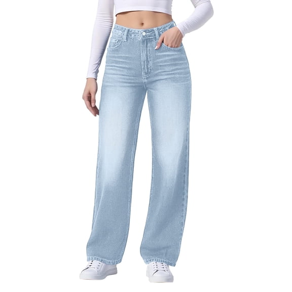 shqvo Women’s Wide Leg Jeans High Waisted Baggy Boyfriend Jeans with Elastic Waist Stretchy Straight Leg Denim Pants Light Blue XL