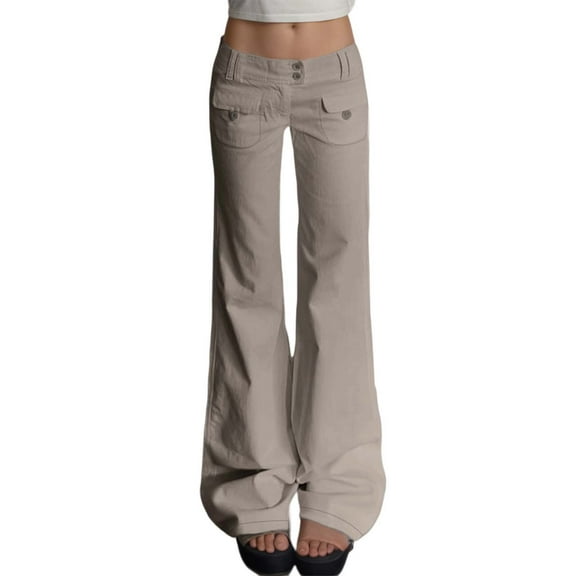 shqvo Womens Casual Pants Dressy High Waisted Chino Pants Button Down Bootcut Straight Leg Work Trousers with Pockets Khaki