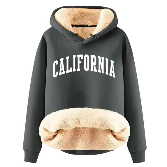 shqvo Womens Lined Sweatshirt Hoodies with Letter Print Winter Colorful with Hood Clothes with Lining Thick Wool Lined Thermal