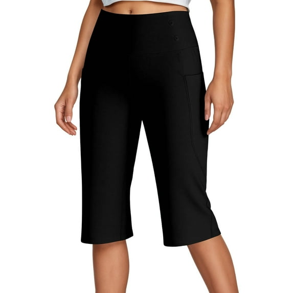 shqvo Work Pants for Women High Waisted Stretchy Capris Dressy Casual Capri Pants Pull On Slacks with Pockets Black