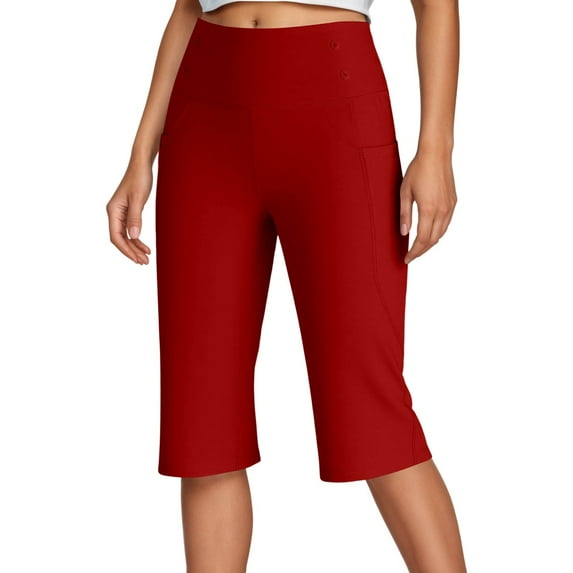shqvo Work Pants for Women High Waisted Stretchy Capris Dressy Casual Capri Pants Pull On Slacks with Pockets Red