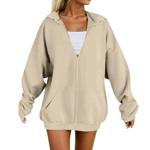 shqvo Zip Up Hoodie Women Plain Loose Fit Hoodies for Women Long Sleeve Tops with Pockets Oversized Zipper Hooded Jackets Fall Trendy Sweatshirt Hoodies for Women