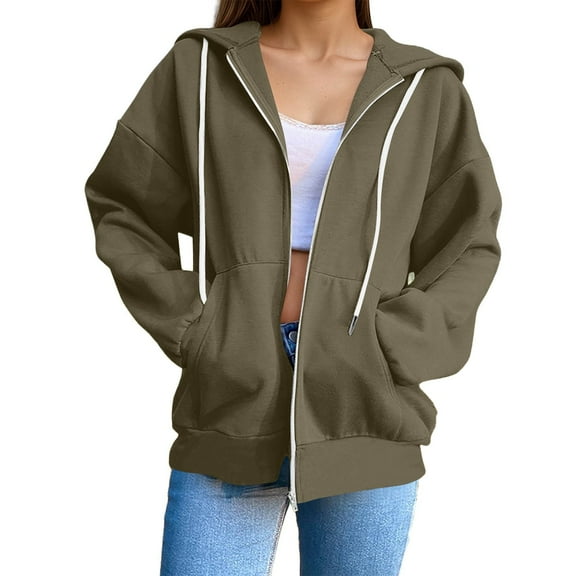 shqvo Zip Up Hoodies for Women Drawstring Soft Jackets Casual Winter Sweatshirts with Pocket Long Sleeve Hooded Sweatshirts Full Zipper Hoodie Jacket Coat for Women