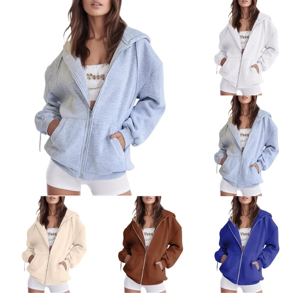 shqvo Zip Up Hoodies for Women Spring Soft Jackets Casual Hooded Sweatshirts with Pocket Long Sleeve Solid Color Sweatshirts Quarter Zipper Hoodie Jacket Coat for Women