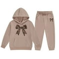thumbnail image 1 of shqvoGirlss Sweatsuit Size 7-8 Bow Print Tracksuit 2 Piece Sweat Suits Long Sleeve Solid Color Hooded Sweatshirt and Jogging Pant Kids Outfits, 1 of 4