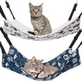 thumbnail image 1 of shuaien 2 Pieces Cat Hammock for Cage Hanging Reversible, Cat Perch with Adjustable Straps, Soft Breathable Cat Window Bed, Double Sides Pet Hammock Suitable for Kitty Puppy Ferret (M, Cat) ﻿, 1 of 7