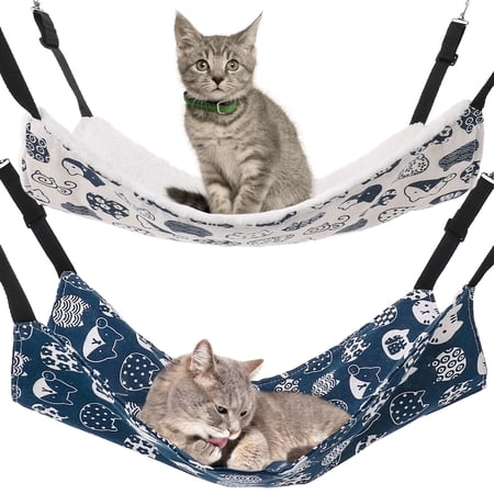 shuaien 2 Pieces Cat Hammock for Cage Hanging Reversible, Cat Perch with Adjustable Straps, Soft Breathable Cat Window Bed, Double Sides Pet Hammock Suitable for Kitty Puppy Ferret (M, Cat) ?