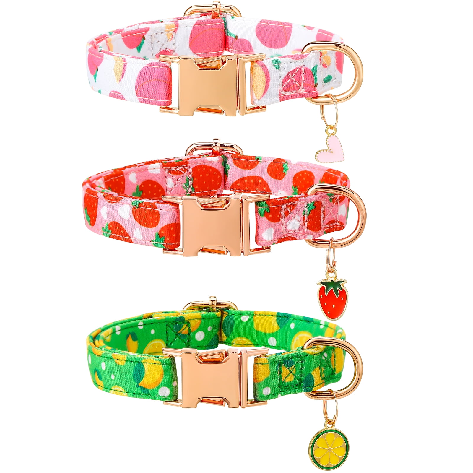 shuaien 3 Pack Cute Fruit Floral Dog Collars, Adjustable Cotton Puppy