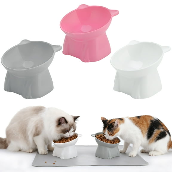 shuaien 3 Pcs Raised Cat Food Bowls with Silicone Mat, 15-Degree Tilted Elevated Cat Bowls for Indoor Cats, Backflow Prevention Anti-Vomiting Whisker Friendly PP Cat Food Bowl for Kitten Puppies