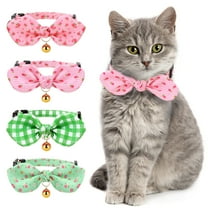 shuaien 4 Pack Cotton Bowtie Cat Collar with Bell, Adjustable Breakaway Kitten Collars, Pink Girl Cat Collars with Safety Clasp for Kitten