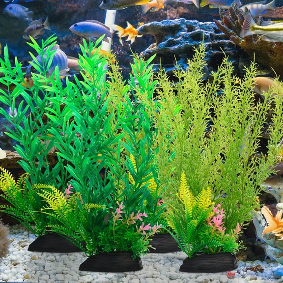 shuaien 4 Pcs Fish Tank Decorations for Medium/Large Fish, 11 Inch Tall Artificial Aquarium Green Plants with Weighted Base, Artificial Soft LDPE Plastic Aquarium Grass for Aquascaping