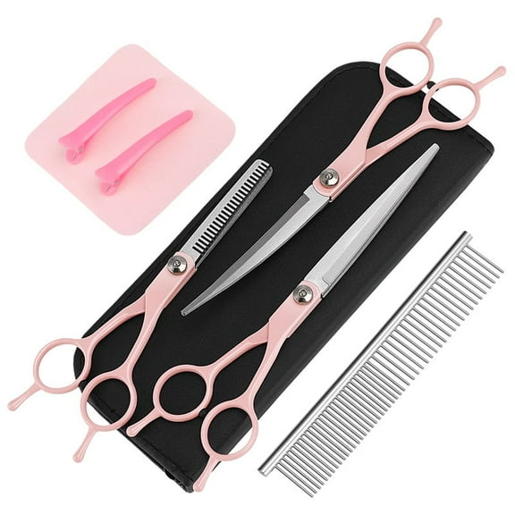 shuaien 7 Pcs Dog Grooming Scissors Kit, Professional Dog Trimming Scissors Set, Hair Cutting Scissors for Pet Grooming at Home, Curved Dog Scissors Pet Thinning Shears, Pet Grooming Supplies
