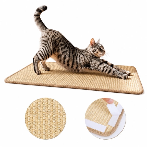 shuaien Cat Scratcher Mat 23.6"x15.7" Natural Sisal, Anti-Scratch Pad for Carpet & Sofa Protector, Horizontal Floor Scratching Rug with Sticky Tapes for Trimming Claws & Repairing Post