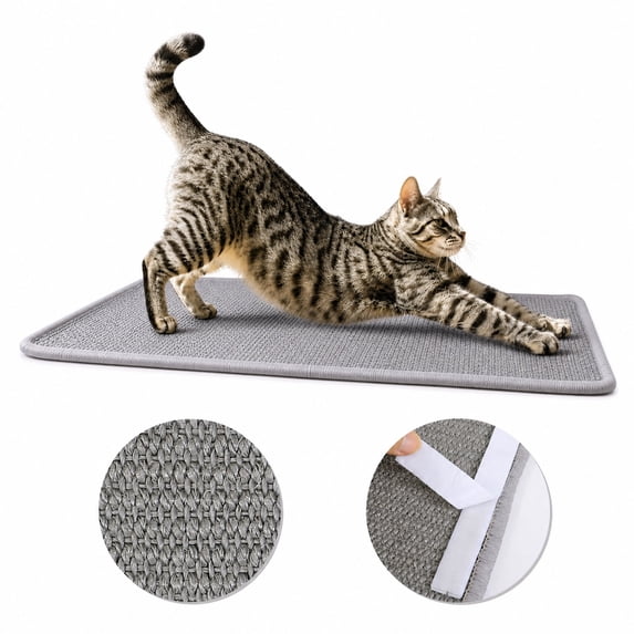 shuaien Cat Scratcher Mat 23.6"x15.7" Natural Sisal, Anti-Scratch Pad for Carpet & Sofa Protector, Horizontal Floor Scratching Rug with Sticky Tapes for Trimming Claws & Repairing Post