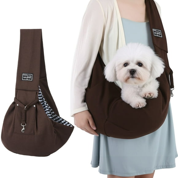 shuaien Dog Carrier Sling, Hand-Free Widened Shoulder Straps Puppy Carrier, Puppy Sling Carrier with Storage Pocket Maximum Load 16 Lbs for Small Dogs Cats Travel Outdoors