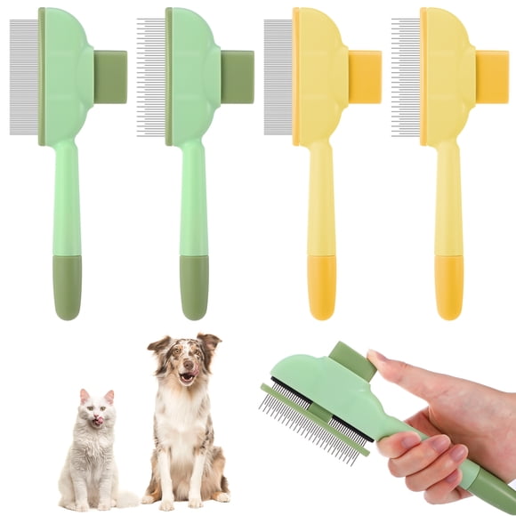 shuaien Flea Comb for Cats & Dogs Grooming Brush for Shedding and Tangles, Self Cleaning Pet Dematting Comb Lice Comb with Long & Short Stainless Steel Teeth Pet Hair Removal Tool