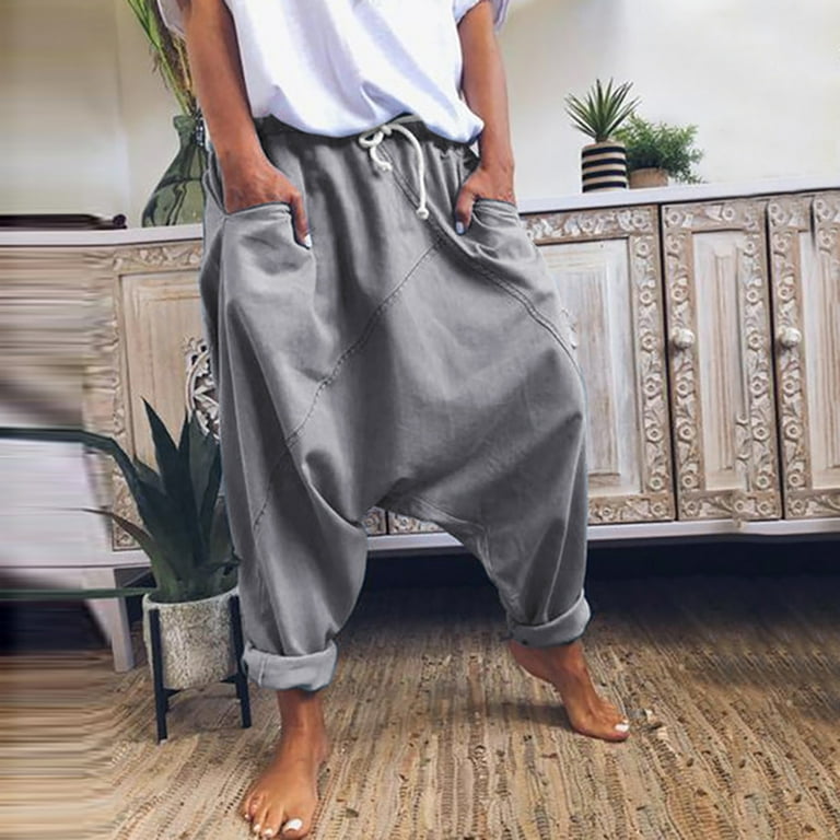 shucnskos Business Casual Outfits for Women The Fashion Women s Casual Pockets Solid Cotton Blend Vintage Pants Gray Walmart