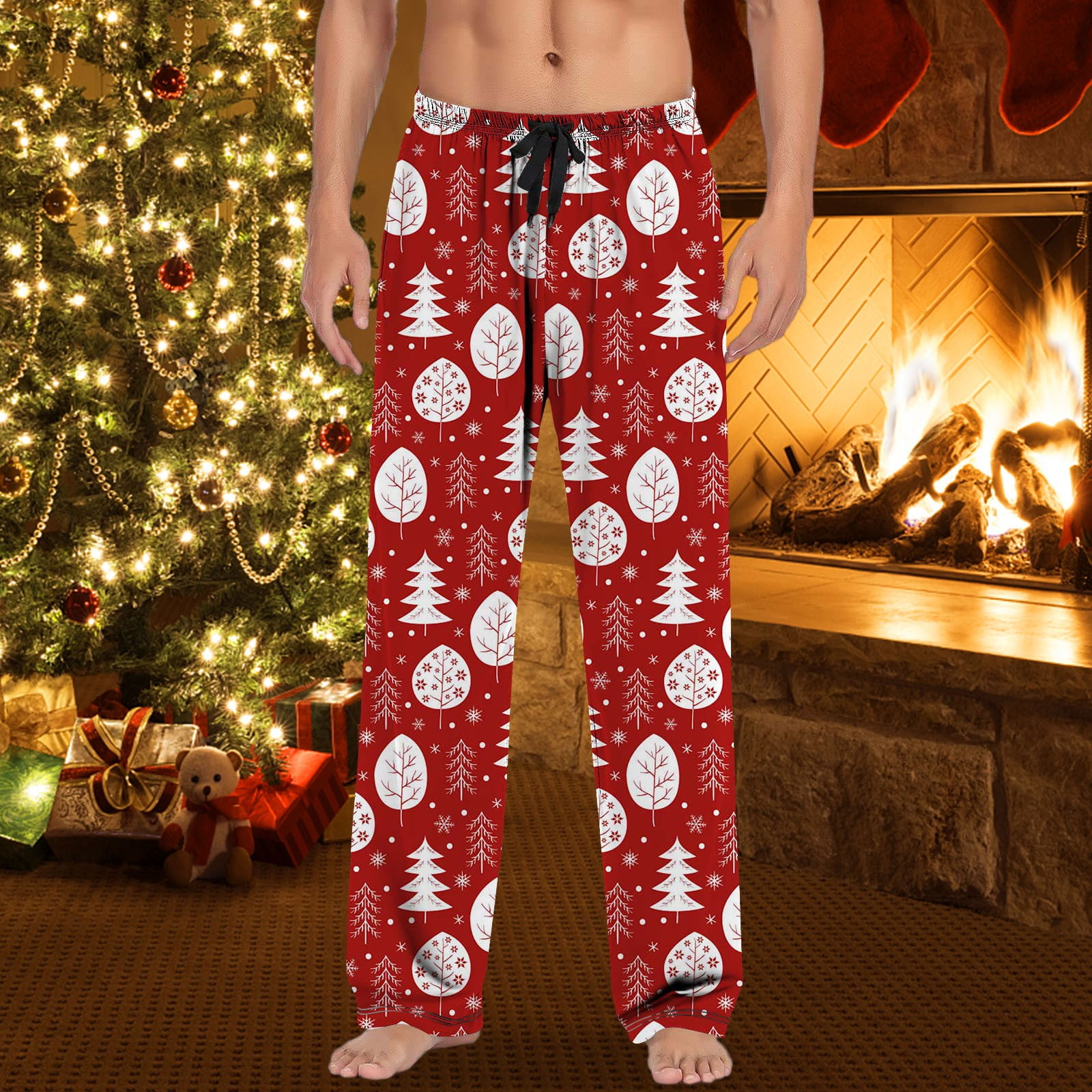 shucnskos Christmas Pants, Mens Christmas Pajama Pants with Drawstring