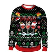 shucnskos Ugly Christmas Sweater Men, Men's Round Neck Loose Fitting Christmas Printed Sweater, Black M