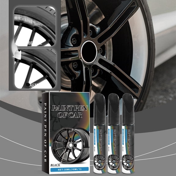 shulin 3PCS Black Car Wheel Scratch Repair Pen, Gloss Black Rim Touch Up Paint, Wheel Hub Scratch Repair, Rust-Proof Waterproof Automotive Precision-Tip Paint Pen,10ml
