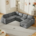 thumbnail image 1 of shunda K U-shaped Corduroy Combination Corner Sofa with Storage Lounge Chair, 6-seater Oversized Sofa, With USB interfaces,Suitable for Living Room, Office, and Spacious Space, Gray, 1 of 5