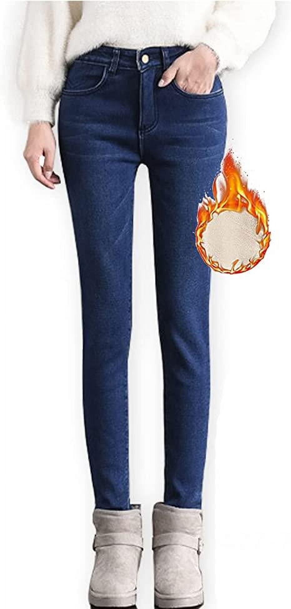 shuwee Winter Fleece Lined Jeans Women, Stretchy Cashmere Thermal Denim
