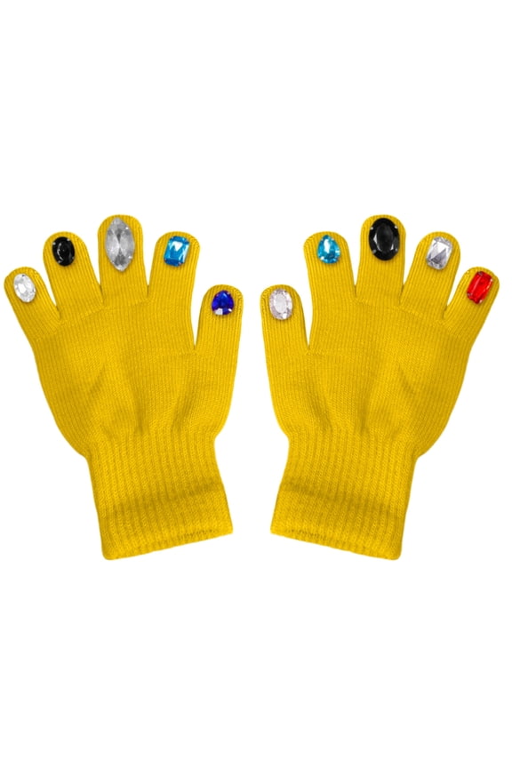 1 Pair Creative Crystal Embellished Knit Gloves Full Finger Warm Mittens for Winter Fashion Outdoor Wear