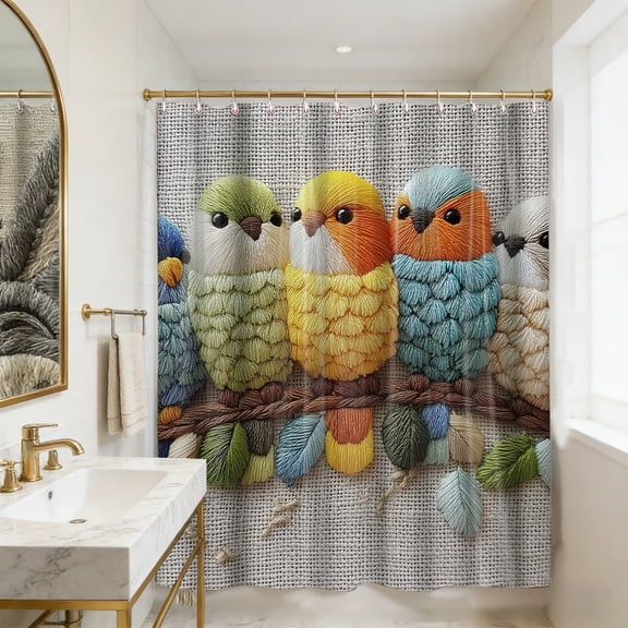 shyuyusa 71x71 Inch Shower Curtain Waterproof Mold Proof Bathroom Curtain Faux Embroidery Print Home Decor