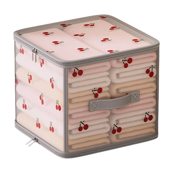 shyuyusa Cherry Pattern Foldable Fabric Storage Box - Large Capacity Organizer for Closets, Sweaters, Blankets & Pants, Multi-Size Bedroom Wardrobe Bin