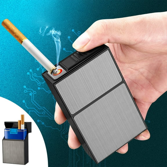 shyuyusa Cigarettes Lighter Cigarettes Case, Windproof Flameless USB Rechargeable Lighter Cigarettes Lighter Cigarettes Case Rechargeable Flameless Windproof Electric Lighter Makeup Mirror