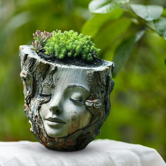 shyuyusa Goddess Face Flower Pot Head Planter - Resin Creative Baroque Succulent Planter With Drainage Hole,Animal Sculpture Statue For Indoor/Outdoor Garden Plants,Decorative Cute Head Planter