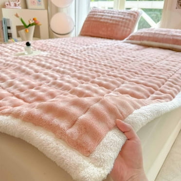 shyuyusa Milk Flannel Mattress - Fluffy Warm Soft Breathable Mattress Cover, Mattress Topper Warm Non Slip Mattresses 150*200cm