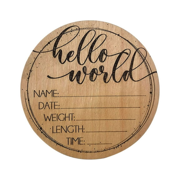 shyuyusa Newborn Announcement Sign, Wooden Hello World Sign Baby Welcome Sign Birth Baby Name Plaques for Newborn Boys and Girls Photo Props Baby Shower Hospital Nursery