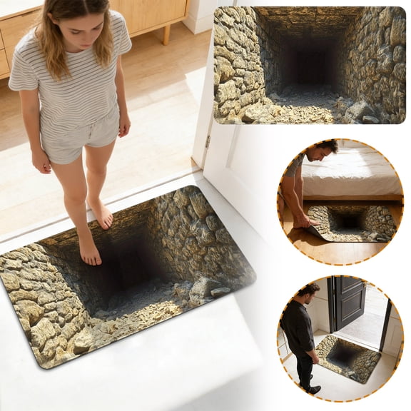 shyuyusa Optical Illusions Rug Bottomless Style Faux Abyss Pad Non Sliding Fabric Graphic Patterns Apartment Corridor Lounges Shower Step Terrace Entry Artistics Floor