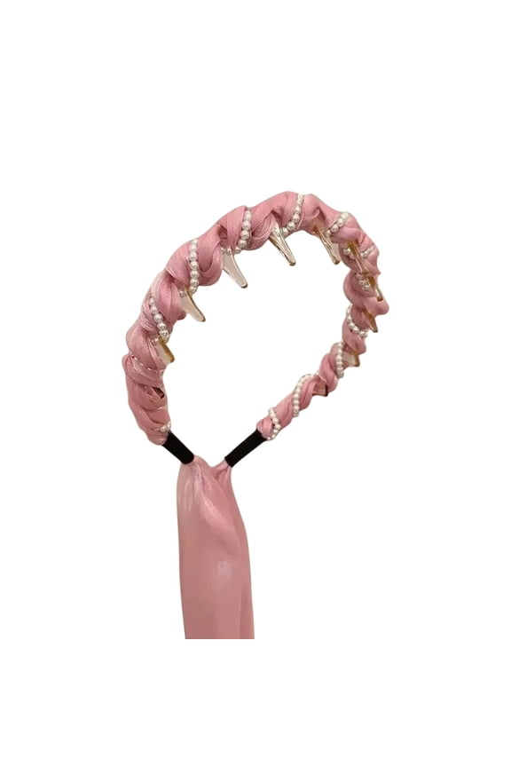 Pearl Ribbon Headband Spring And Summer High Cranial Hair Clip Sweet Wrinkled Hair Bundle Display Facial Small Headband
