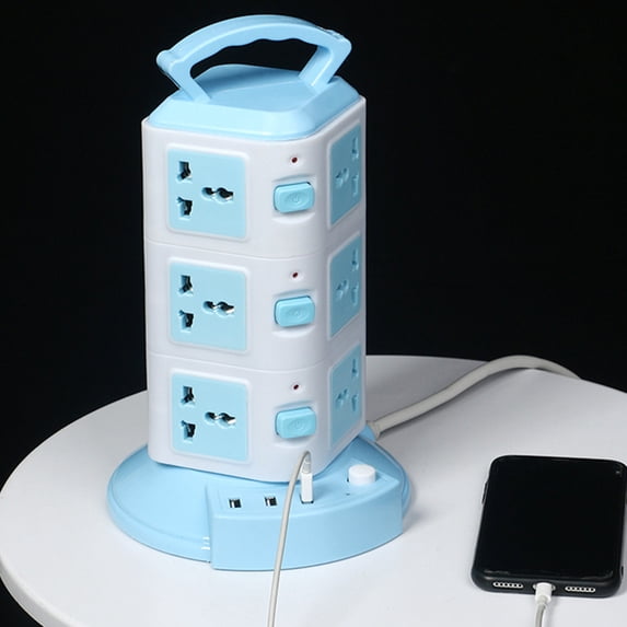 shyuyusa Power Strip Surge Protector-Flat Plug Outlet Extender Power Strip Tower With 3USB Ports&20Universal Socket Plugs,6.6 Feet Long Extension Cord-Universal Charging Station Vertical Sock