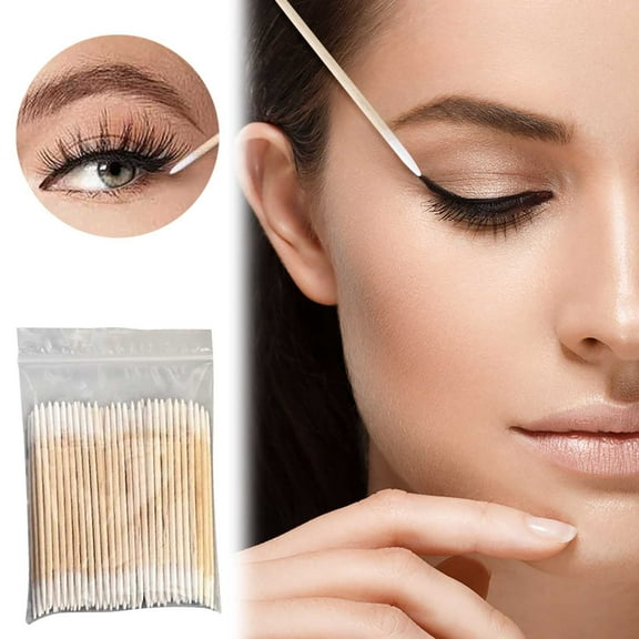 shyuyusa Semi Permanent Swab Auxiliary Coloring Material Eyebrow Tracing Eyeliner Wooden Pole Swab 100 Pieces