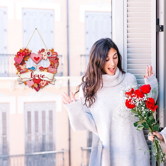 shyuyusa Valentine’s Wooden Flat Heart Hanging Plaques Rustics Love Sign For Wall Door Or Gift