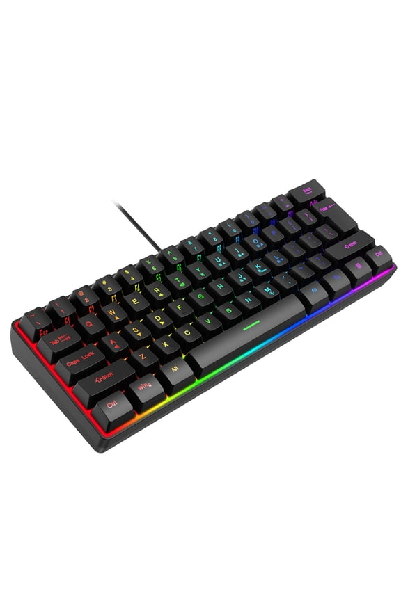 Wired 60 Mechanical Gaming Keyboard RGB Backlit Compact 61 Keys Keyboard With Blue Switches For PC RGB Backlit, Compact 66 Percent Wired Keyboard for Win/Mac PC Gamer, Easy to Carry