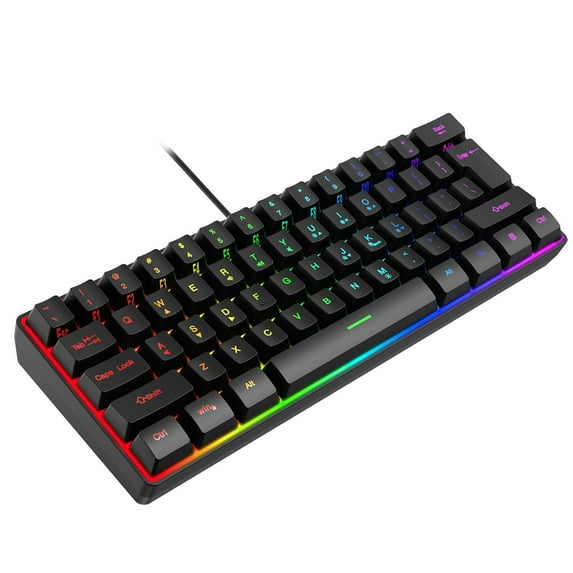 shyuyusa Wired 60 Mechanical Gaming Keyboard RGB Backlit Compact 61 Keys Keyboard With Blue Switches For PC RGB Backlit, Compact 66 Percent Wired Keyboard for Win/Mac PC Gamer, Easy to Carry