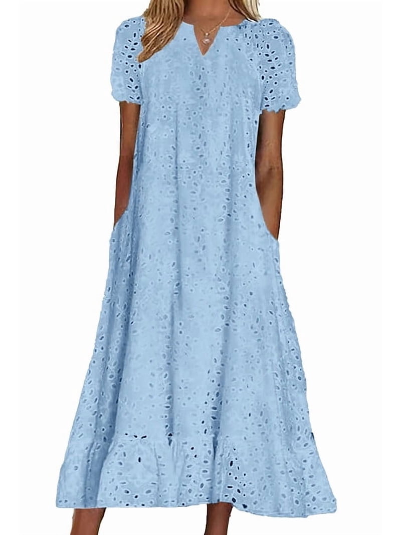 lace floral eyelet midi dress Lady Black Tie - Michaela Dress - Embroidered Eyelet Lace Floral Midi Dress