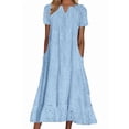 thumbnail image 1 of sicmoss Women's Blue Eyelet Lace Short Sleeve Midi Dress with Ruffle Hem Floral Cotton and Pocket, 1 of 7