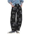 thumbnail image 1 of sicmoss Women's Black Y2K Distressed Barrel Jeans Baggy Wide Leg Floral Print Long with Patchwork, 1 of 6