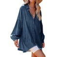 thumbnail image 1 of sicmoss Women's Blue Cotton Oversized Distressed Denim Button Down Jean Dress Flowy Mini with Pockets, 1 of 6