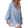 thumbnail image 1 of sicmoss Women's Blue Cotton Oversized Distressed Denim Button Down Jean Dress Flowy Mini with Pockets, 1 of 6