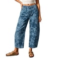 thumbnail image 1 of sicmoss Women's Blue Cotton Printed Mid Rise Baggy Barrel Jeans Wide Leg Y2K Patchwork with Pockets, 1 of 7