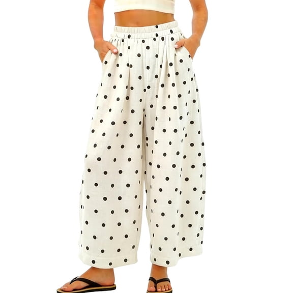 sicmoss Women's Caramel Polka Dot Barrel Jeans Mid Rise Vintage Denim Pants with Pockets