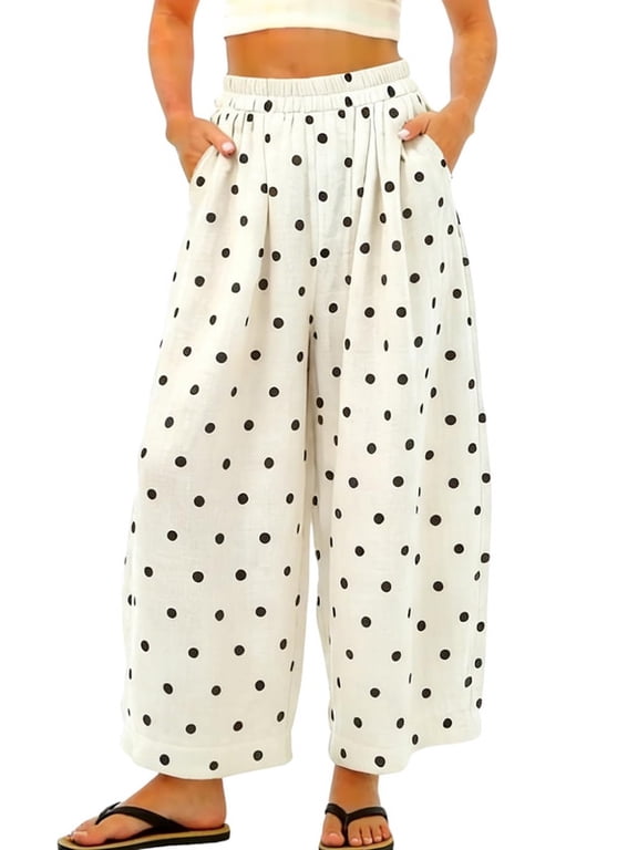 Women's Caramel Polka Dot Barrel Jeans Mid Rise Vintage Denim Pants with Pockets
