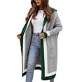 thumbnail image 1 of sicmoss Women's Gray Color Block Vertical Striped Hooded Cardigan Open Front Oversized Long with Pockets, 1 of 5